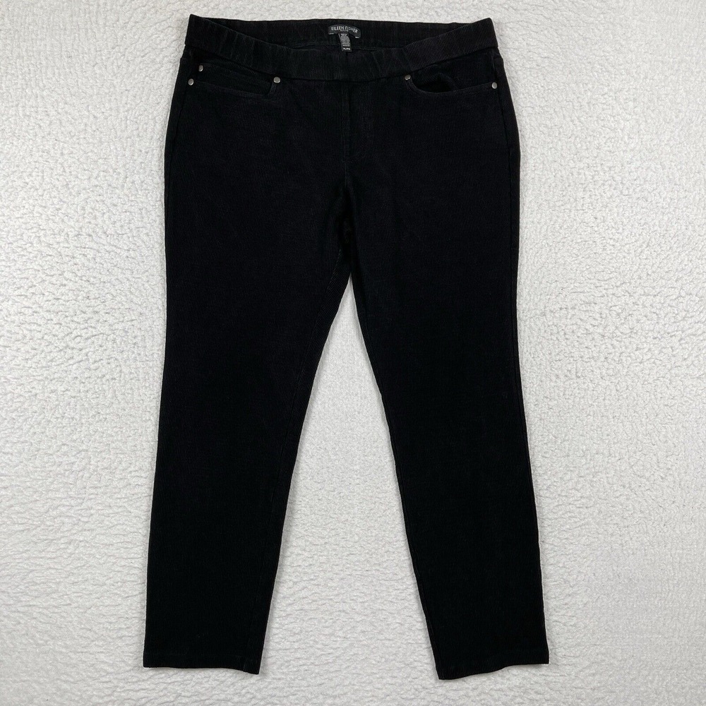 Eileen Fisher Pants Womens Petite Large Black Ribbed Pull On Career Slacks Work
